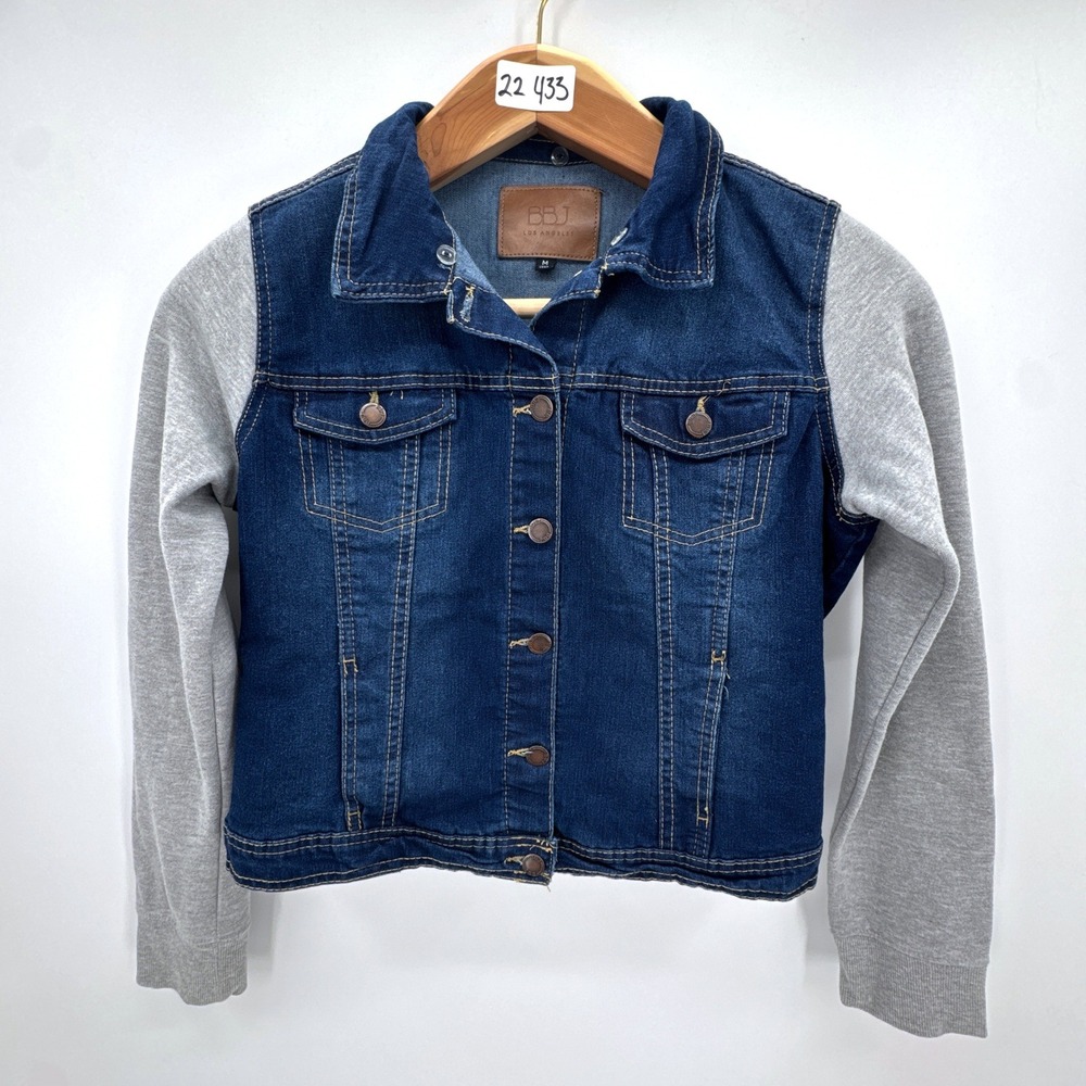 BBJ Los Angeles Jacket Womens M Gray Denim Trucker Button Front Stretch Casual - Picture 2 of 11